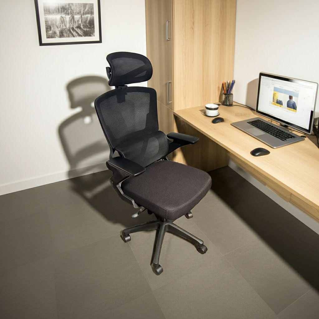 703 Black Mesh Office Chair – Ergonomic Computer Desk Chair with Adjustable Headrest, Lumbar Support and