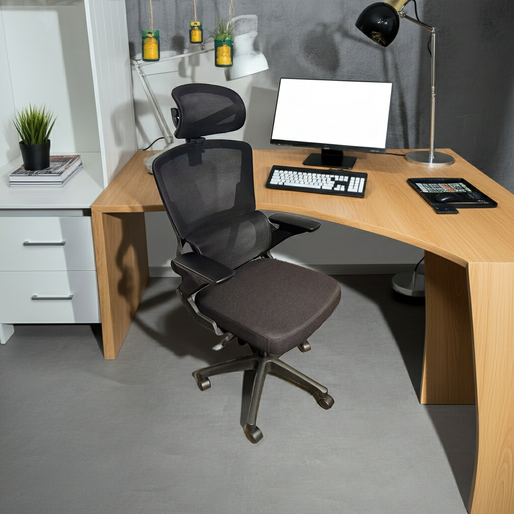 703 Black Mesh Office Chair – Ergonomic Computer Desk Chair with Adjustable Headrest, Lumbar Support and