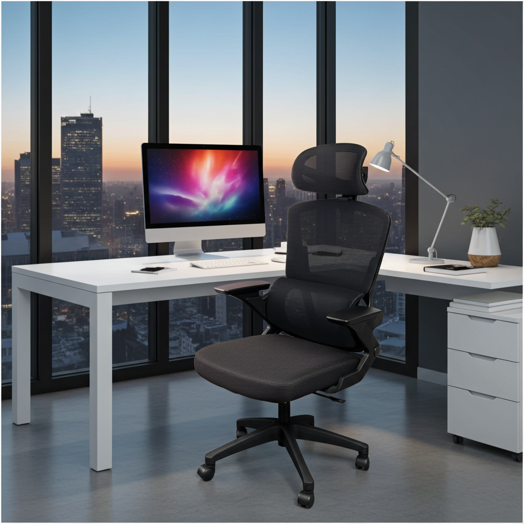 703 Black Mesh Office Chair – Ergonomic Computer Desk Chair with Adjustable Headrest, Lumbar Support and