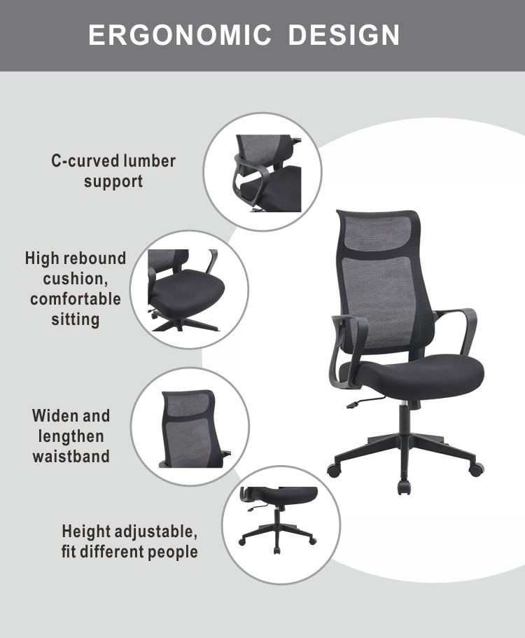 510 Black Mesh Ergonomic Office or Computer Desk Chair with Padded Seat.