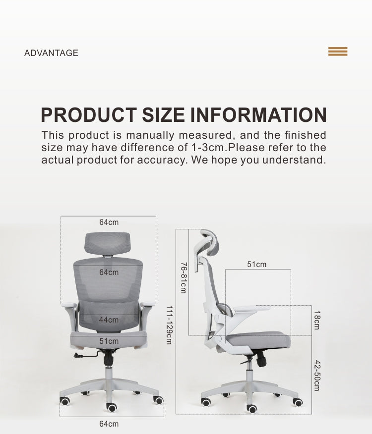 703 Grey Mesh Office Chair – Ergonomic Computer Desk Chair with Adjustable Headrest, Lumbar Support and Padded Seat