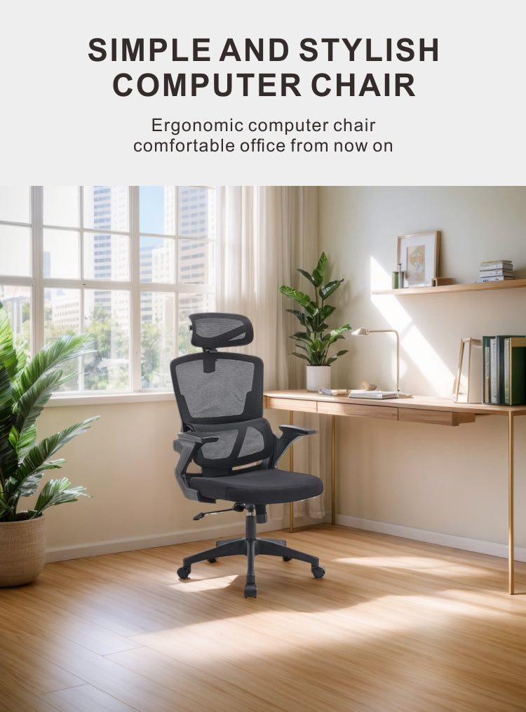 703 Black Mesh Office Chair – Ergonomic Computer Desk Chair with Adjustable Headrest, Lumbar Support and