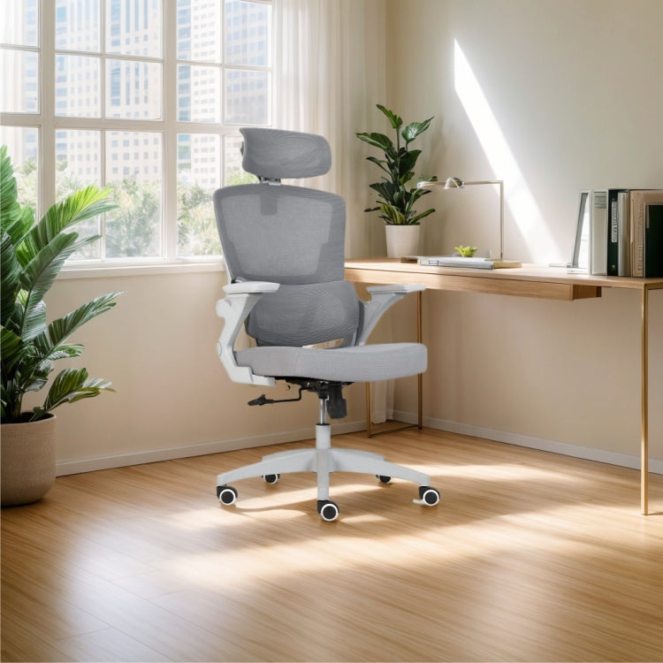 703 Grey Mesh Office Chair – Ergonomic Computer Desk Chair with Adjustable Headrest, Lumbar Support and Padded Seat