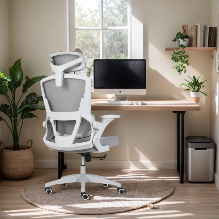 703 Grey Mesh Office Chair – Ergonomic Computer Desk Chair with Adjustable Headrest, Lumbar Support and Padded Seat