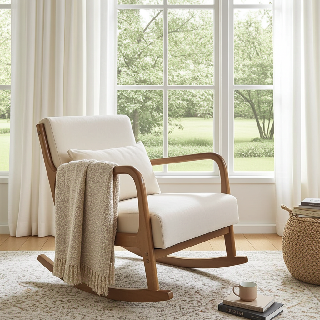 088 Wooden Beige Rocking Chair.