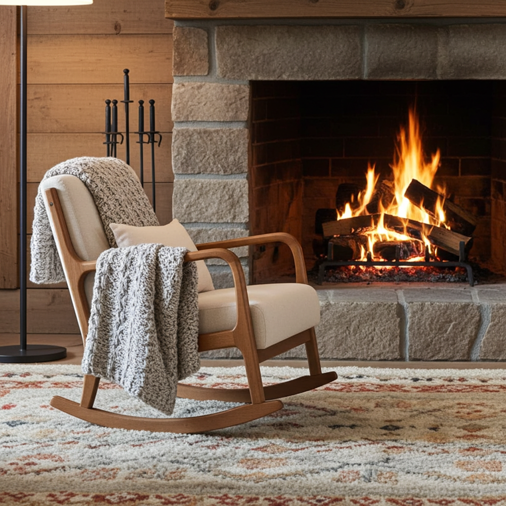 088 Wooden Beige Rocking Chair.