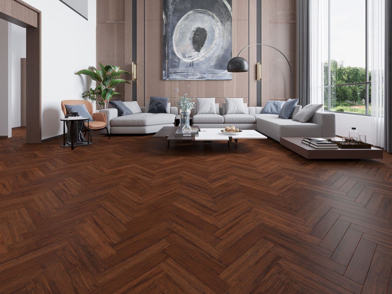 BRANDY WINE HERRINGBONE STRAND WOVEN  BAMBOO FLOORING UK19027