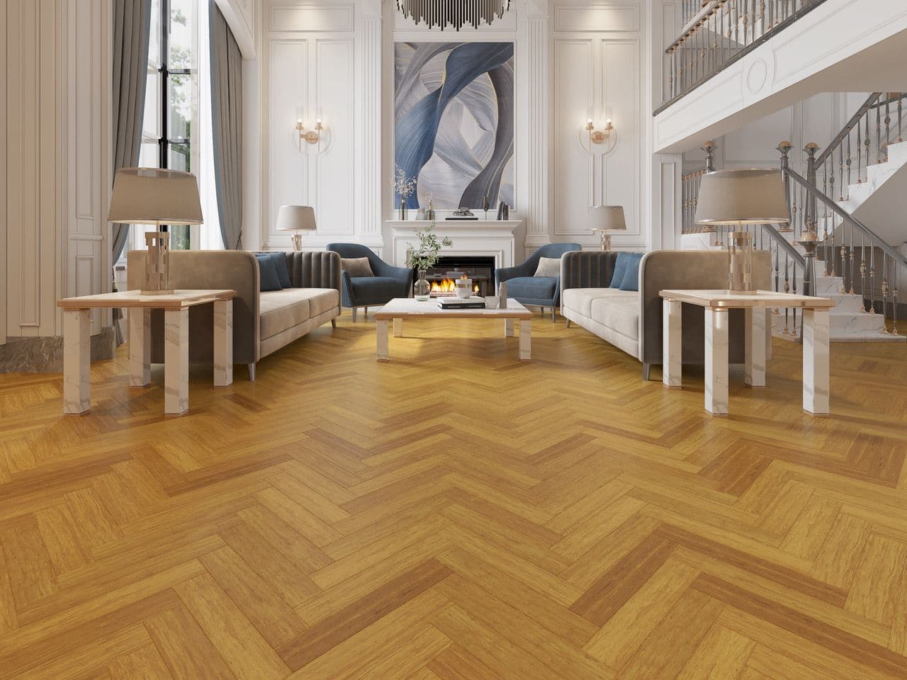NATURAL HERRINGBONE STRAND WOVEN  BAMBOO FLOORING UK19028