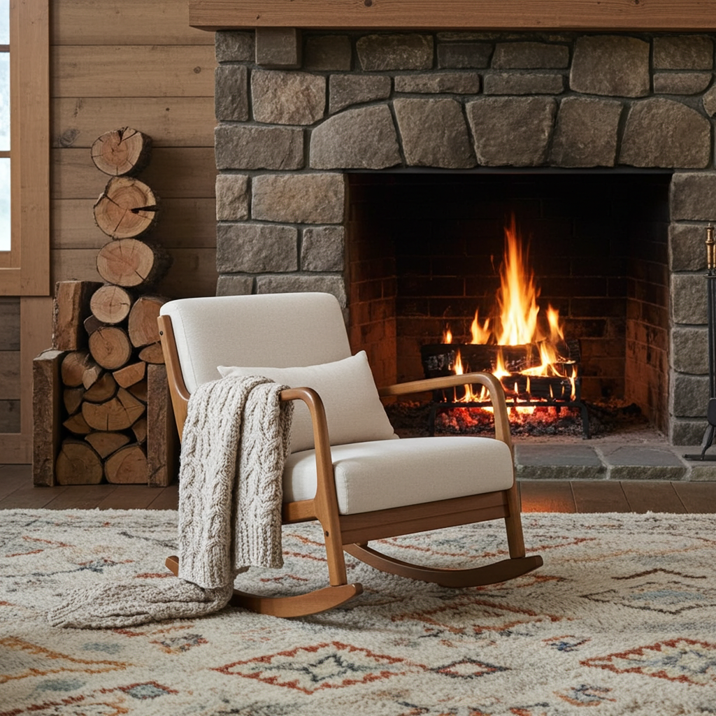 088 Wooden Beige Rocking Chair.